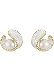 Geometric Oil Drop Pearl Stud Earrings