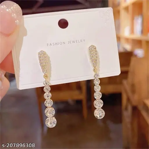 Destiny Jewels Korean Gold Plated Rhinestone Drope Korean Earrings For Women & Girls