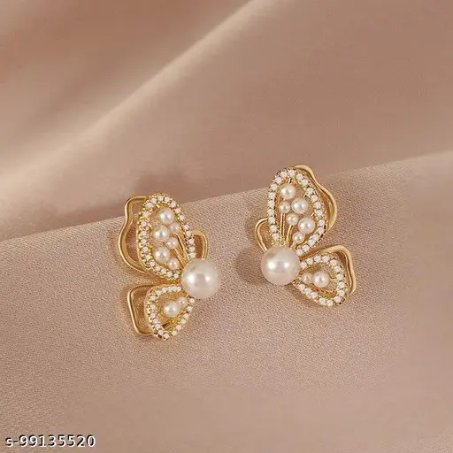Arzonai Butterfly Earrings Female Korea A Two-Wear Pearl Diamond Butterfly Pearl Stud Earrings Simple Personality Earrings