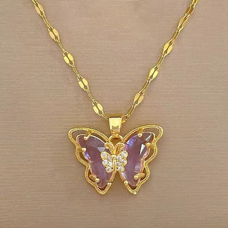 Fairytale Mini Purple Crystal Butterfly Pendant Necklace