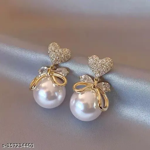 Heart and bow pearls design earrings for women and girls