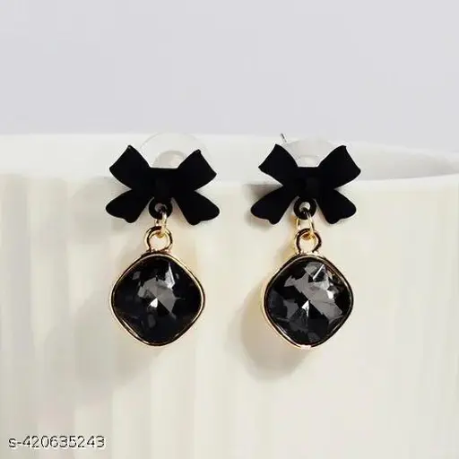 1 Pair Fashion Black Bowknot Zircon Stud Earrings For Girls Women