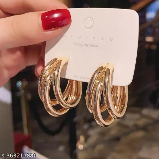 TheVineGirl Korean Golden Simple Curved Triple Hoop Earrings For Women/Girls