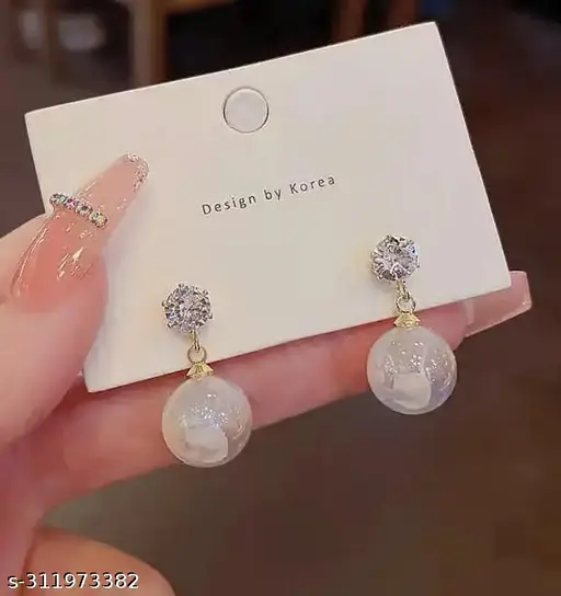 BLINGEE Zircon Pearl Drop Earrings for women girls trendy stylish light weight shiny earring western korean jewelry