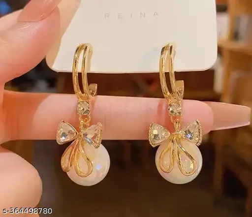 Korean Earrings For Women Girls Ad Stone Crystal Diamond Pearl Earring Shiny earring party wear Luxury Fashion Jewelry