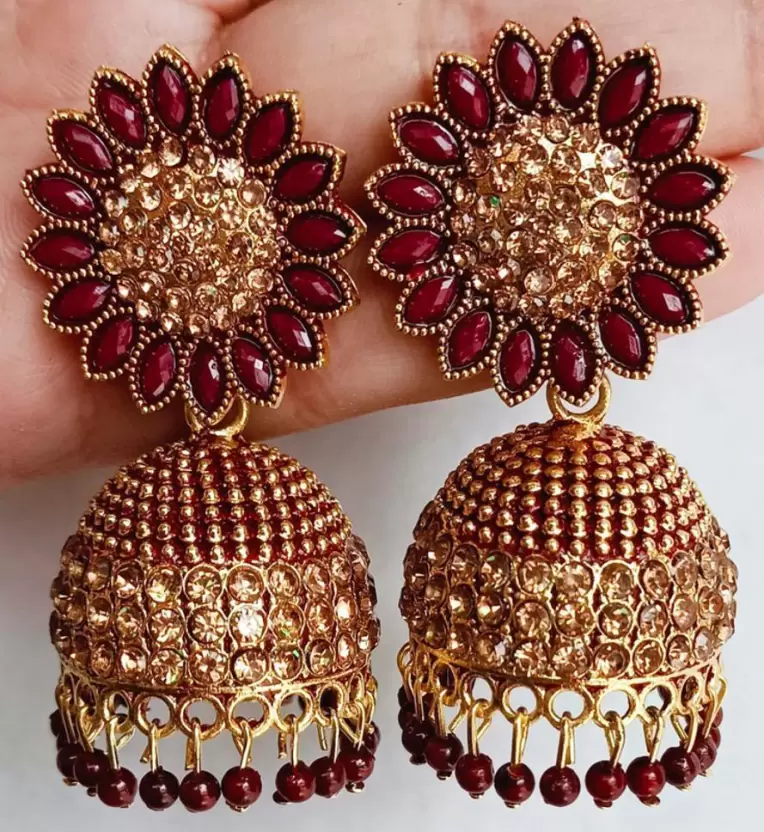 Wedding Traditional Jhumka earrings for girls women Crystal, Beads Alloy Jhumka Earring