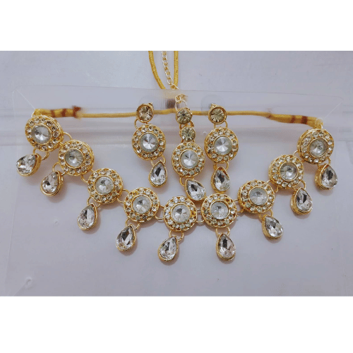 Golden (Round Stone) Alloy Artificial Stone Necklace Set