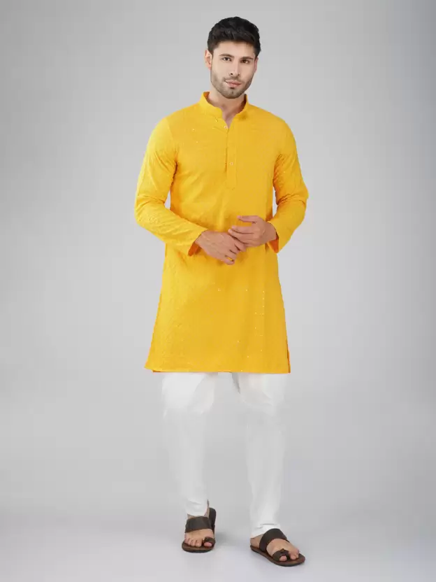 Premium Quality Men's Chikan Embroidery Viscose Rayon Straight Kurta