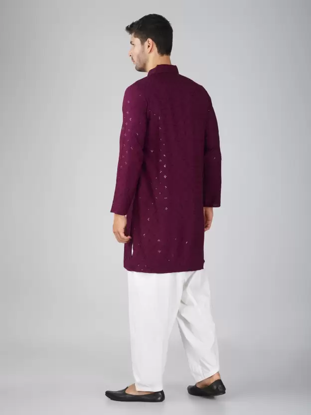 Premium Quality Men's Chikan Embroidery Viscose Rayon Straight Kurta