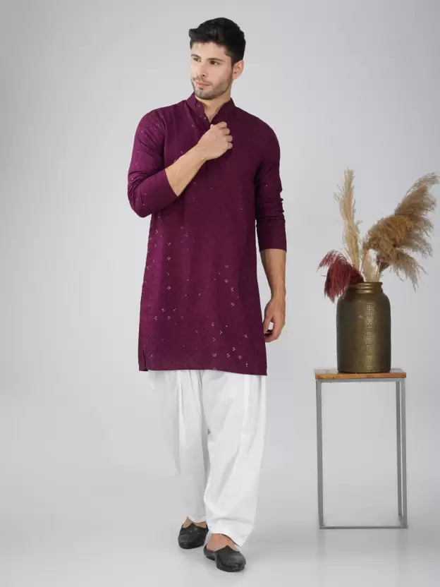 Premium Quality Men's Chikan Embroidery Viscose Rayon Straight Kurta