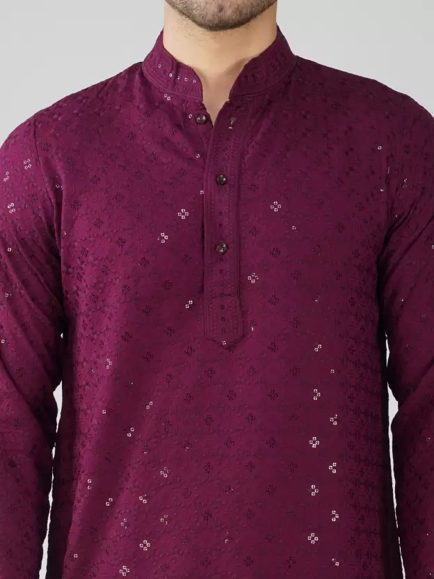 Premium Quality Men's Chikan Embroidery Viscose Rayon Straight Kurta