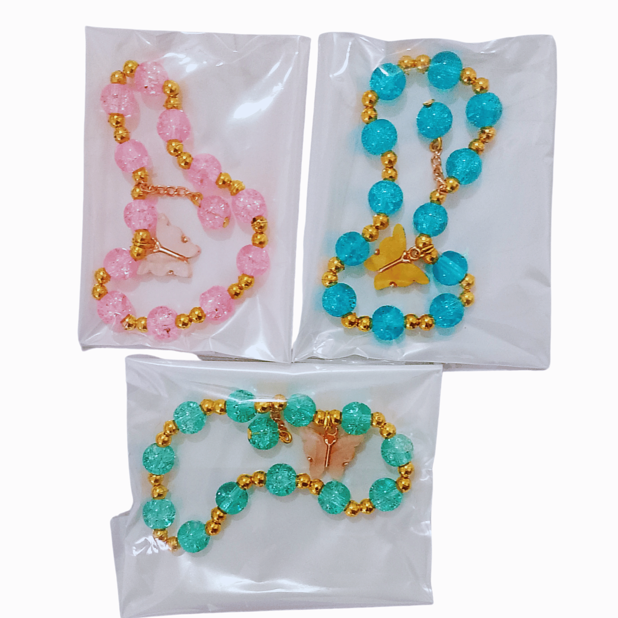 Butterfly Charm Colorful Different Color Glass Beads Bracelet For Girls Pack of 3