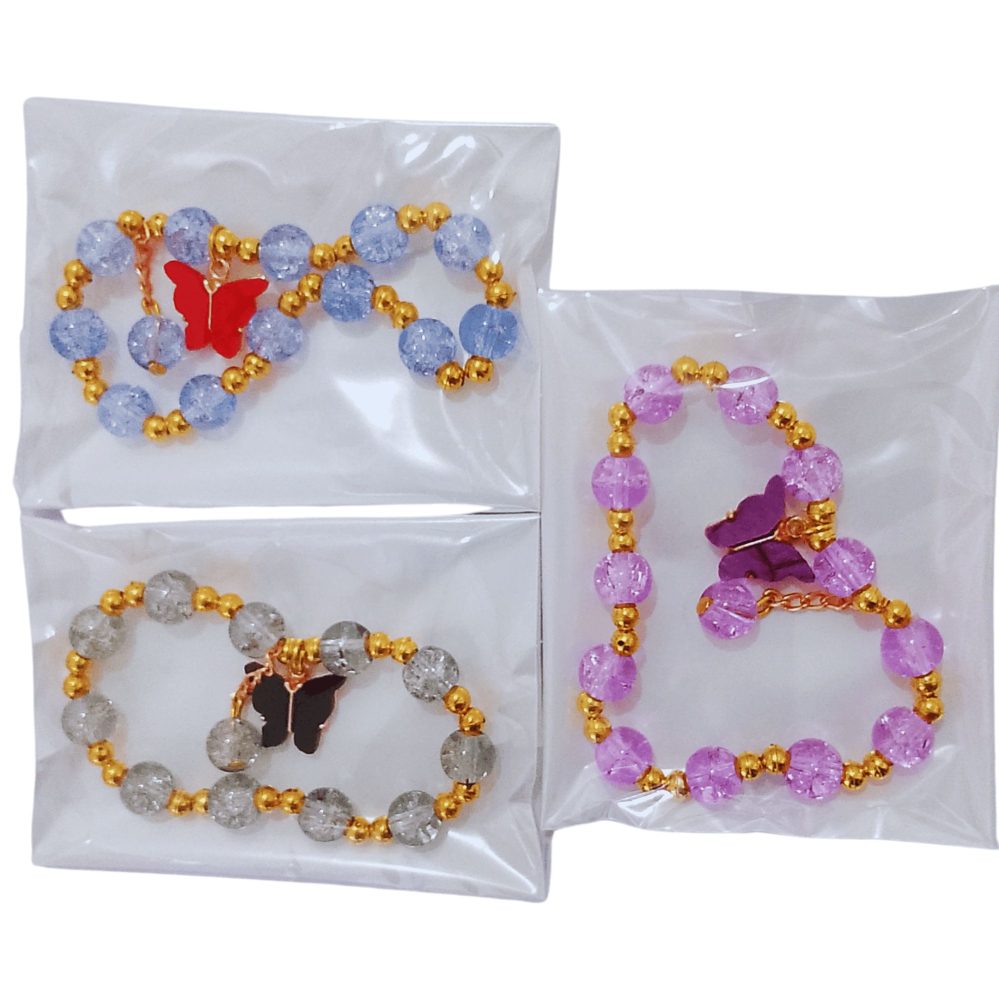 Butterfly Charm Colorful Different Color Glass Beads Bracelet For Girls  Pack of 3 