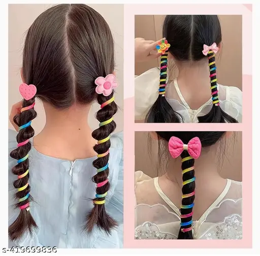 Colorful Telephone Wire Rubberbands, Bowknot Braided Rubberbands, No Crease Phone Cord Straight Spiral Hair Ties, Elastics Ponytail Braids Fixed Hair Rope Accessory for Girl Pack of 3