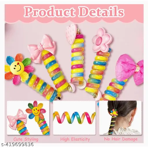Colorful Telephone Wire Rubberbands, Bowknot Braided Rubberbands, No Crease Phone Cord Straight Spiral Hair Ties, Elastics Ponytail Braids Fixed Hair Rope Accessory for Girl Pack of 3