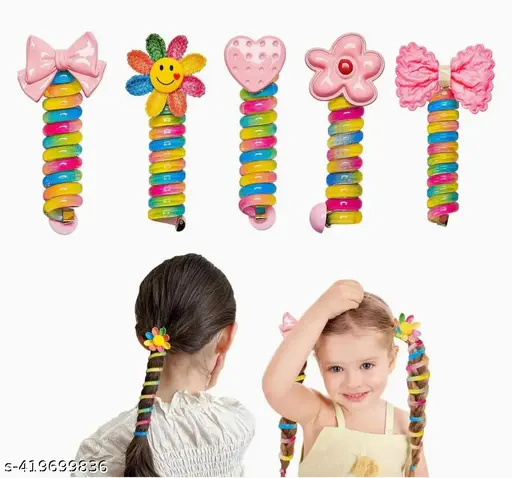 Colorful Telephone Wire Rubberbands, Bowknot Braided Rubberbands, No Crease Phone Cord Straight Spiral Hair Ties, Elastics Ponytail Braids Fixed Hair Rope Accessory for Girl Pack of 3