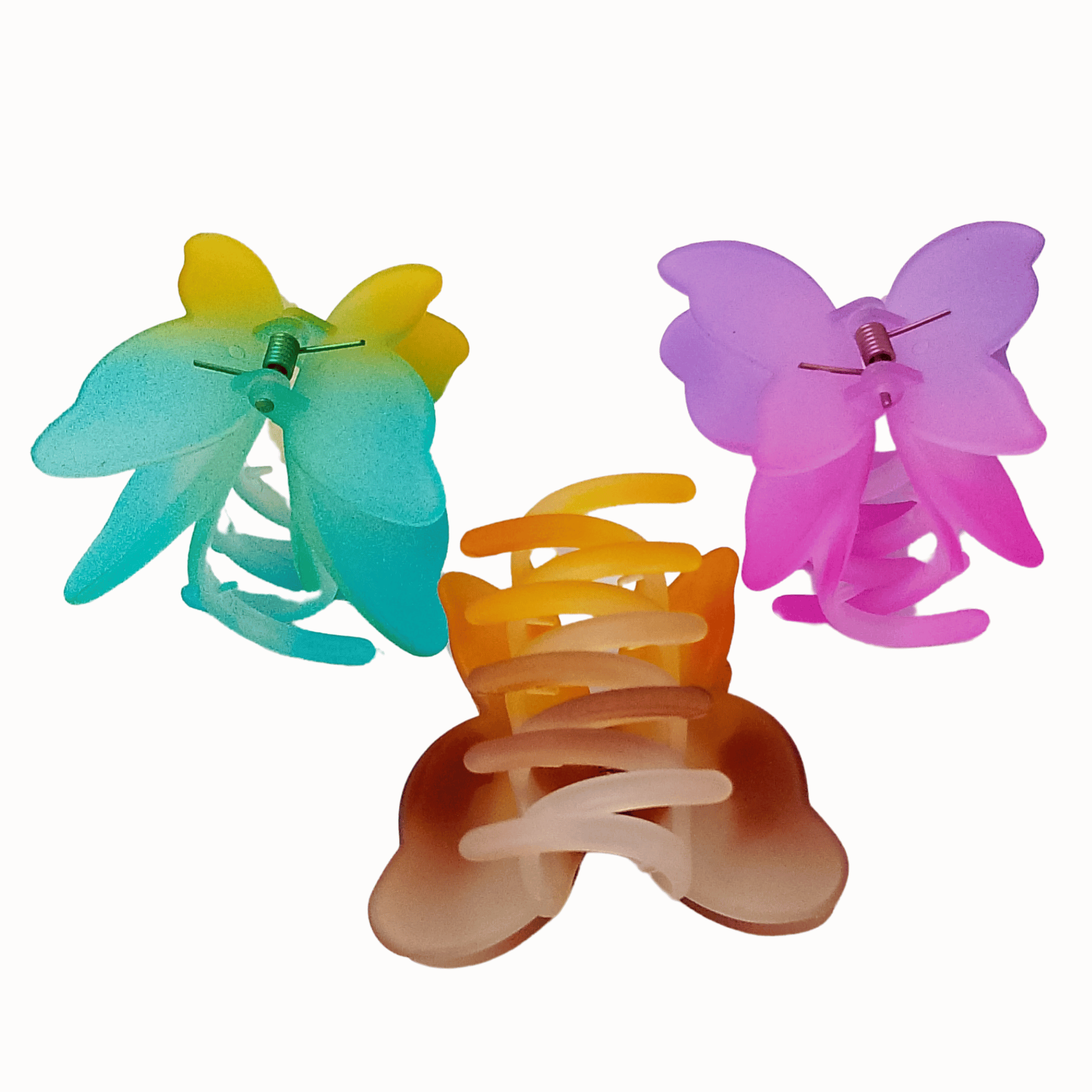 Pack of 3 Multicolored Double Shade Butterfly Claw Clips for Teens and Women"