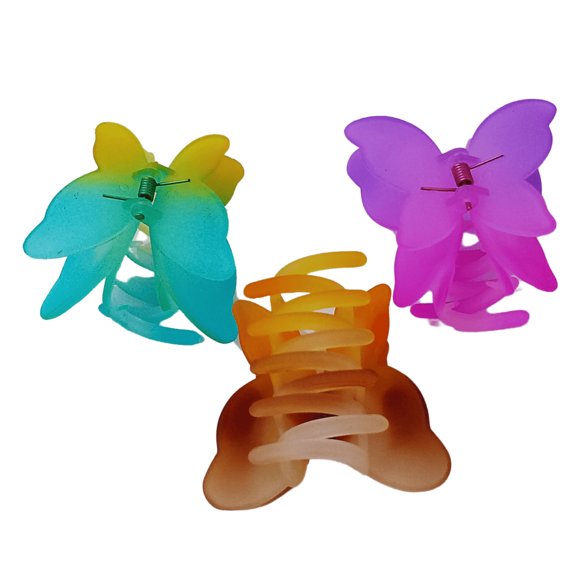Pack of 3 Multicolored Double Shade Butterfly Claw Clips for Teens and Women"