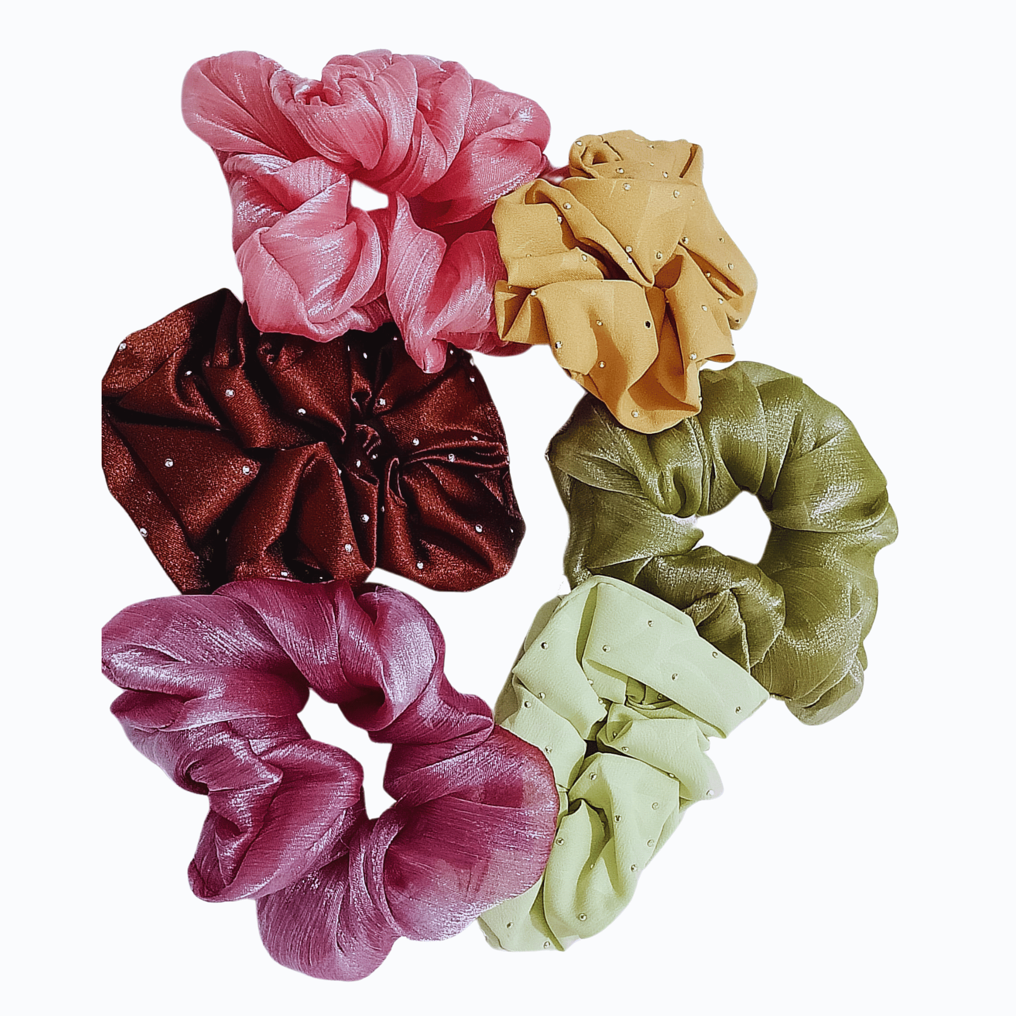  SCRUNCHIES HAIR RUBBER WITH A CLASSY LOOK PACK OF 6 PCS