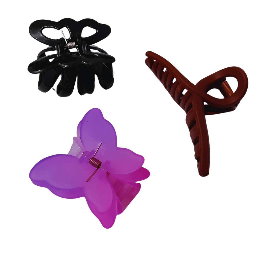 Set Of 3 (Random Colours) Hair Clutcher Combo Hair Claw (Multicolor)