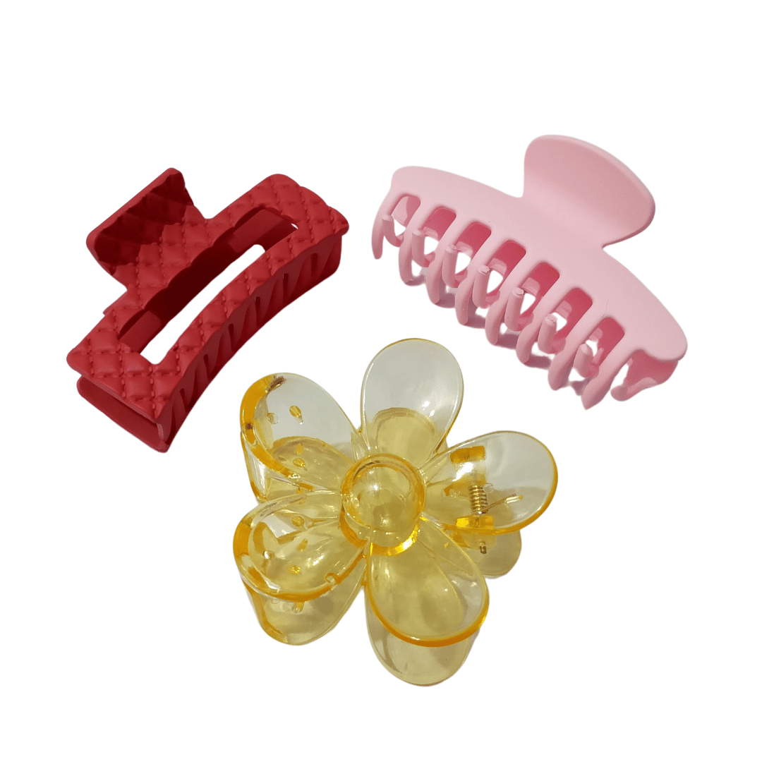  Set Of 3 (Random Colours) Hair Clutcher Combo Hair Claw  (Multicolor)