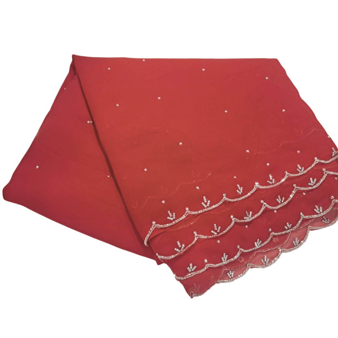 Red Embellished Fabric Boutique Saree