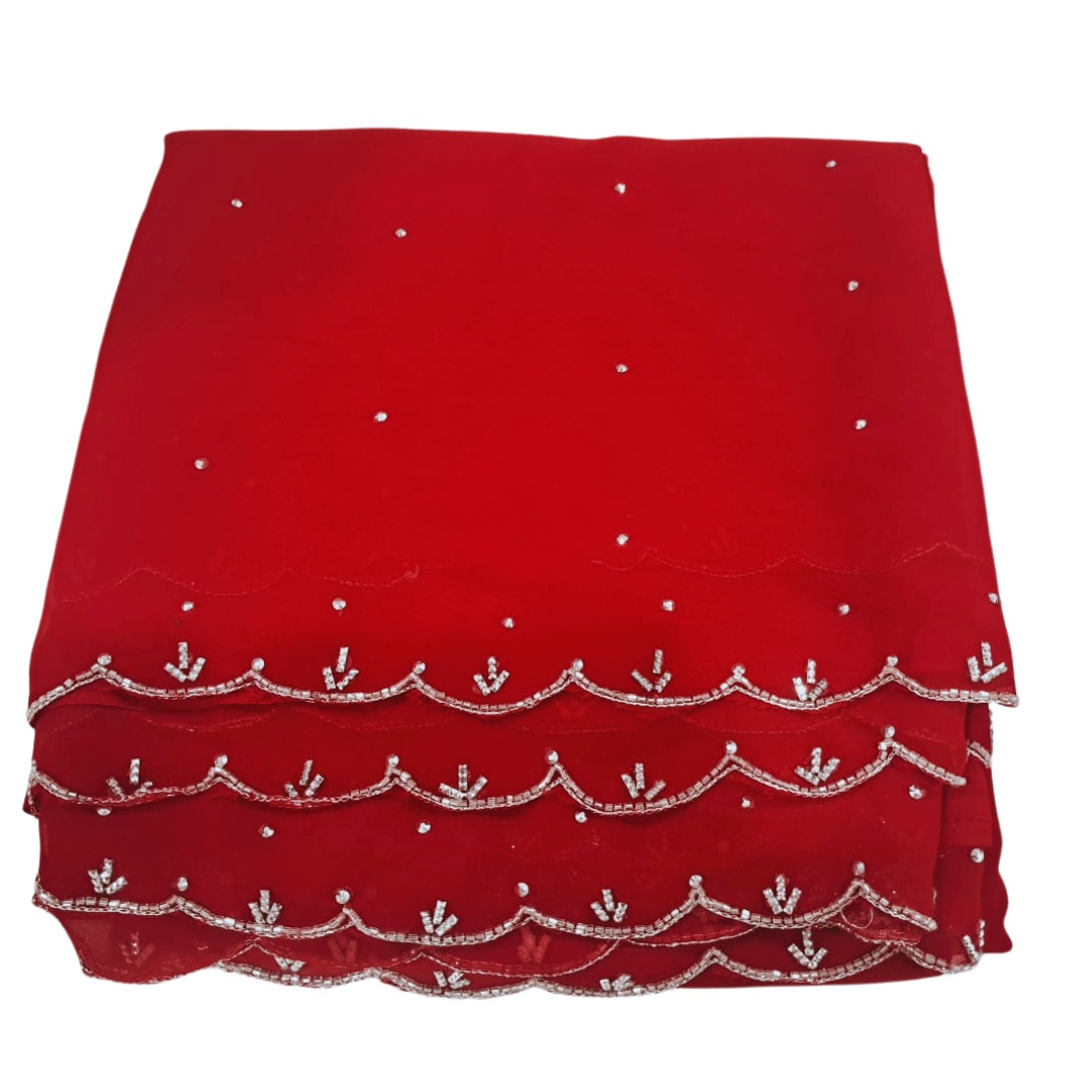 Red Embellished Fabric Boutique Saree