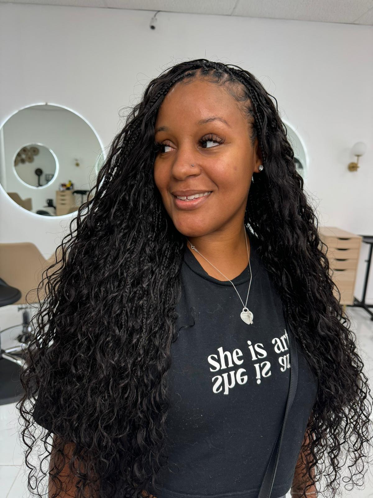 Small mid back knotless Bohemian Braids