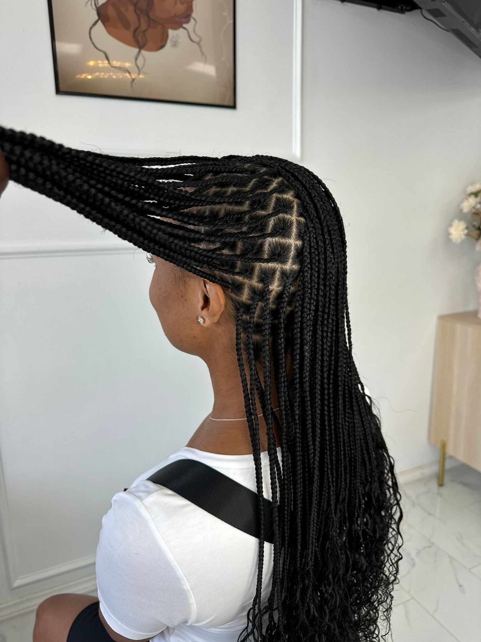 Small bohemian knotless with curls at the end 