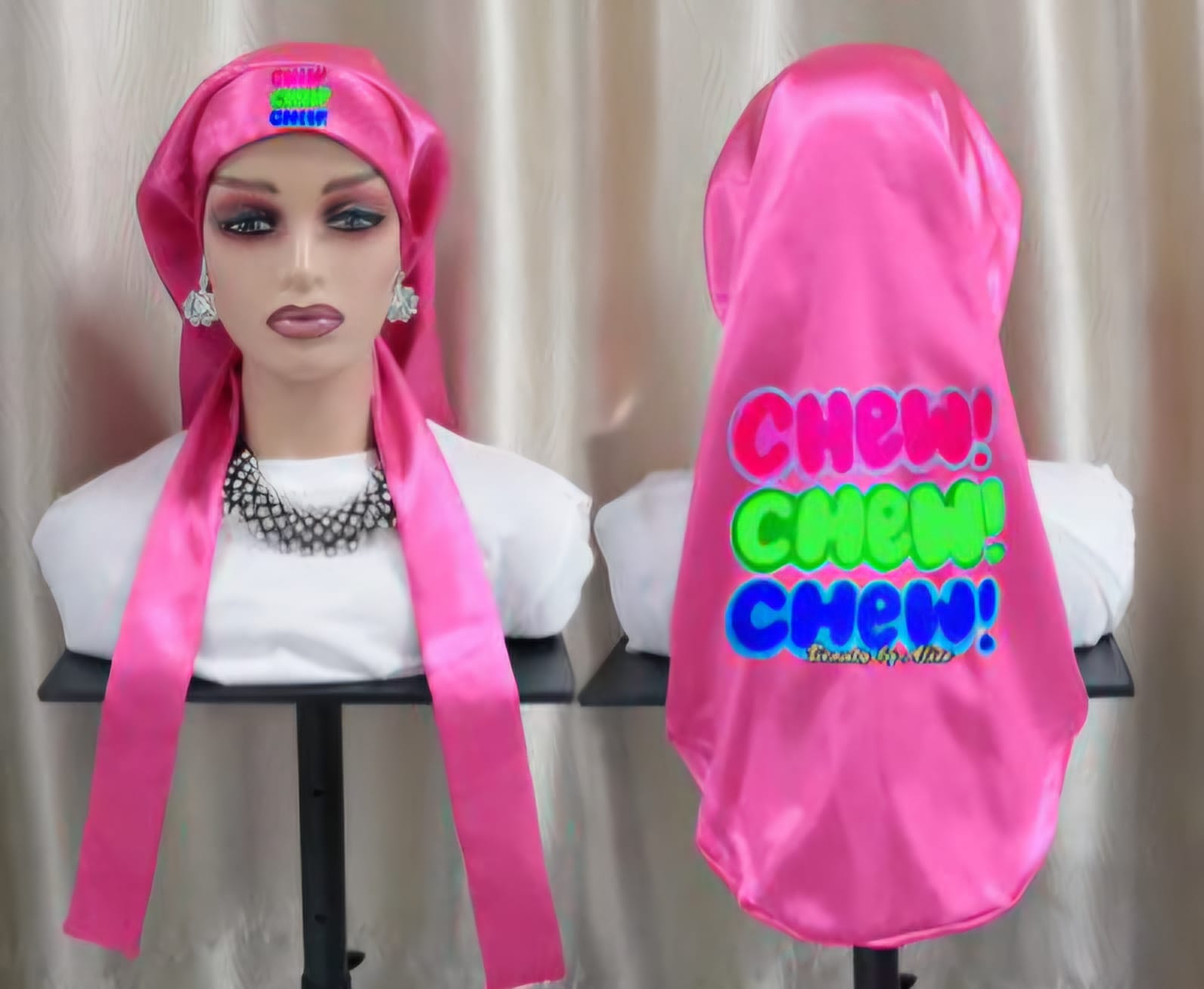 Beauty by Alice Long Satin Bonnet (Pink & Hot Pink)