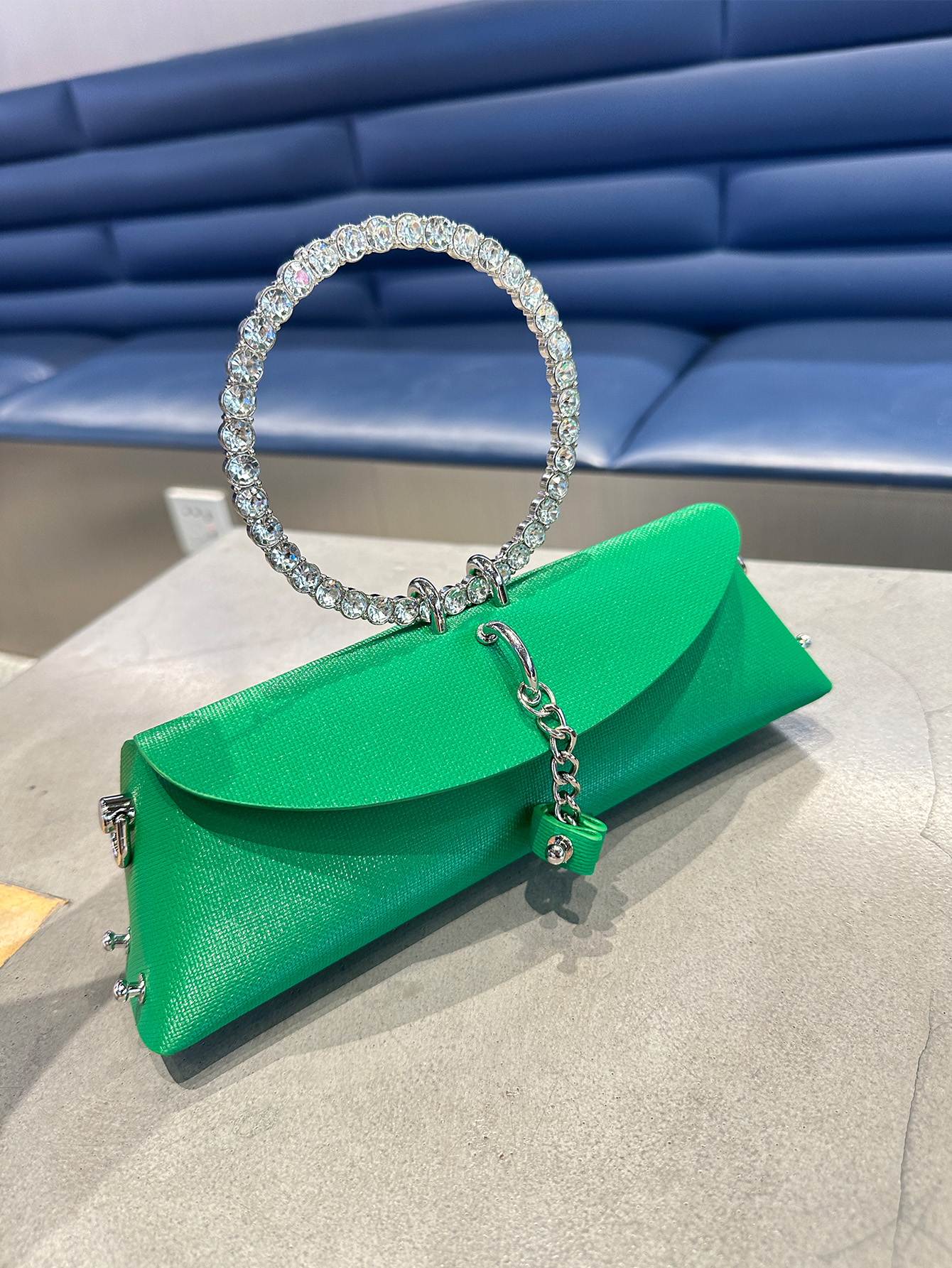 2025 Luxury PU Leather Women's Clutch Bag Handmade Rhinestone Stone Metal Ring Handle Evening Bag