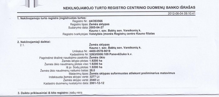 PARDUODAMAS 192A ŽEMĖS ŪKIO PASKIRTIES SKLYPAS KAUNO R.