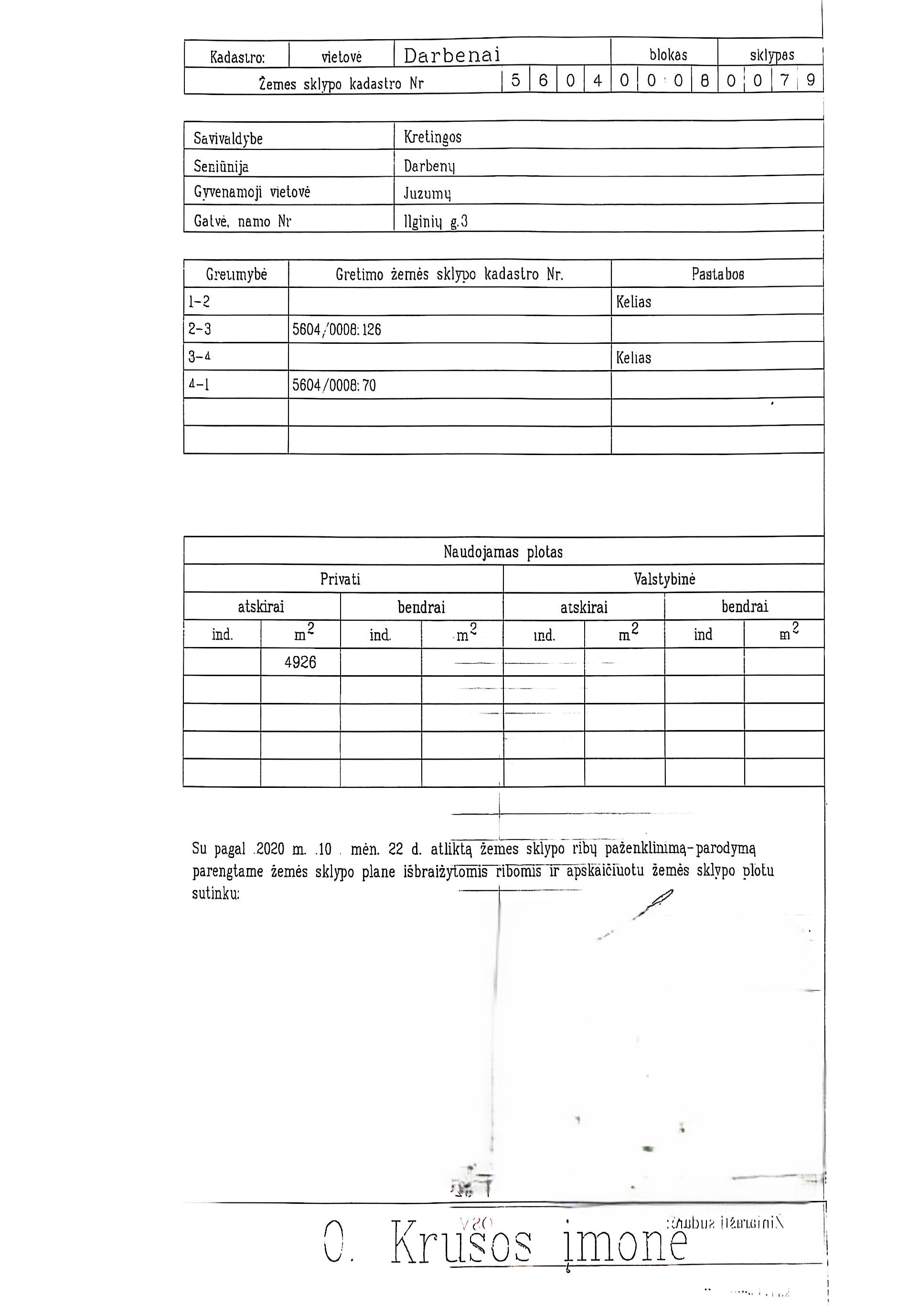 PARDUODAMAS 49,26A NAMŲ VALDOS PASKIRTIES SKLYPAS KRETINGOS R.