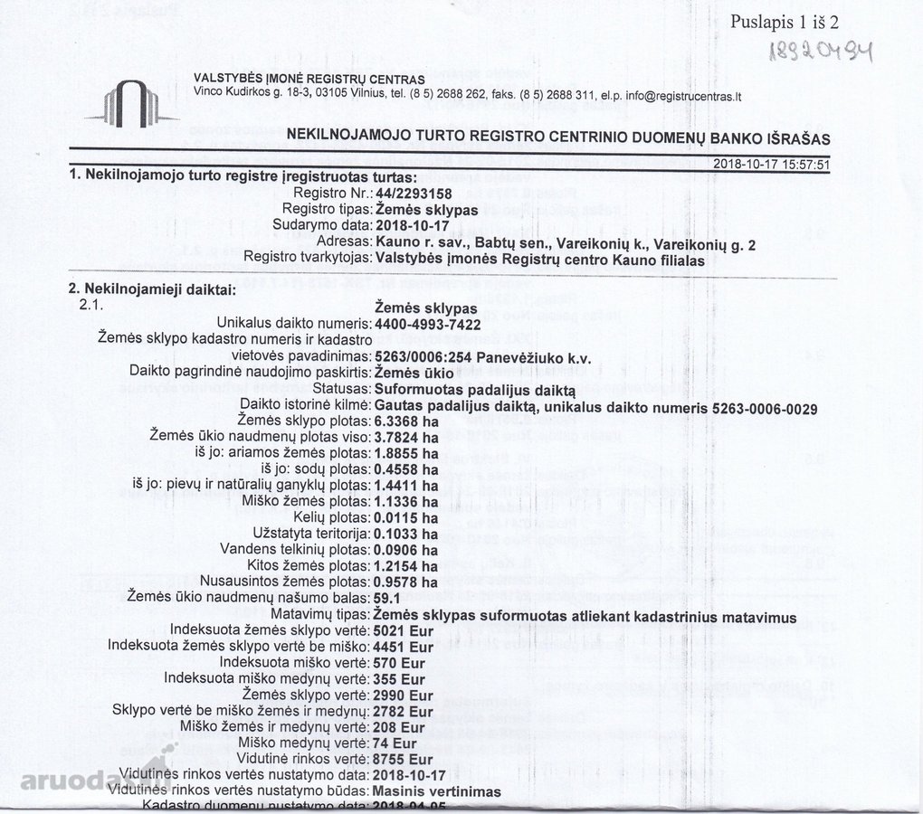 PARDUODAMAS 633,68A ŽEMĖS ŪKIO PASKIRTIES SKLYPAS KAUNO R.