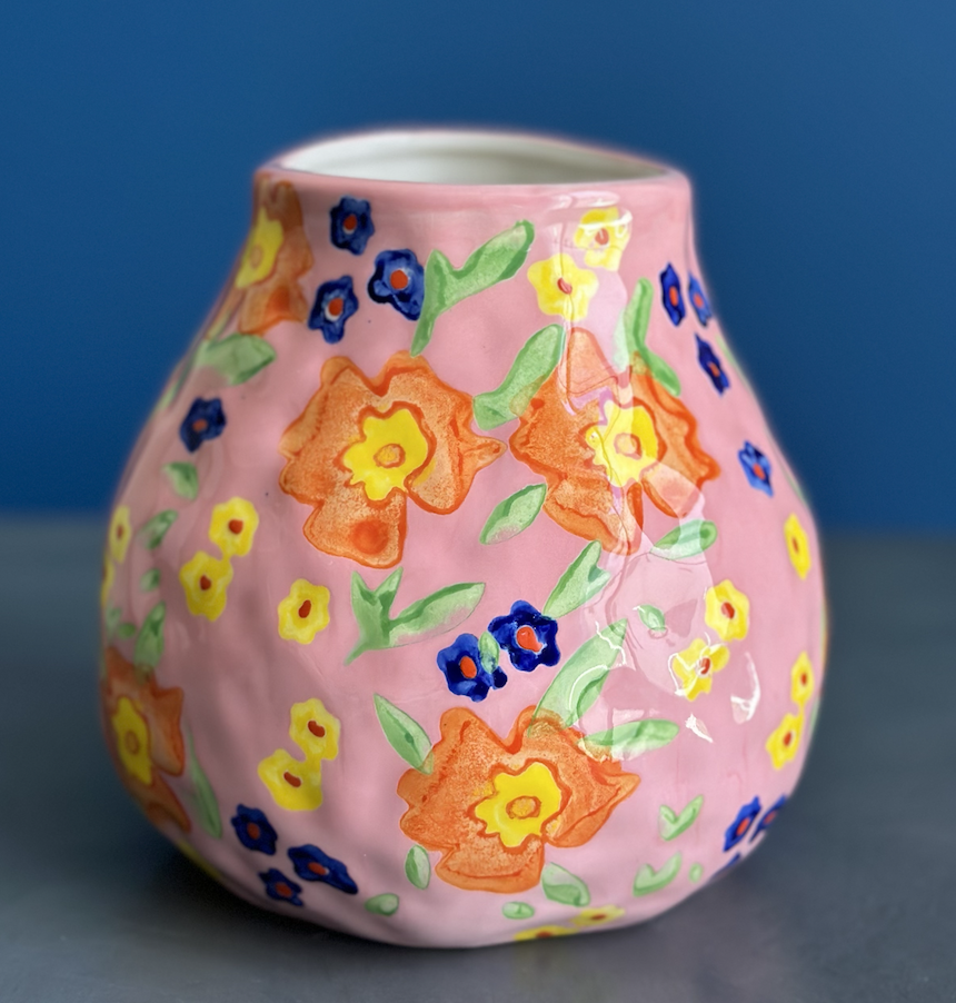 Hand-painted ceramic vase -Pink