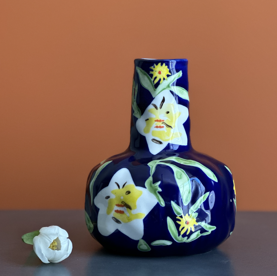 Hand-painted ceramic vase -Blue