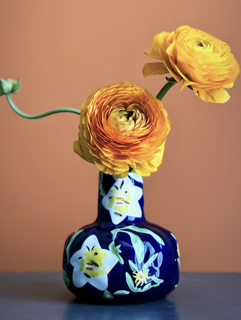 Hand-painted ceramic vase -Blue