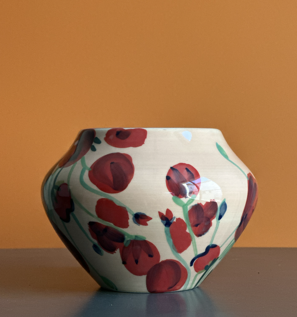 Hand-painted floral vase -Red
