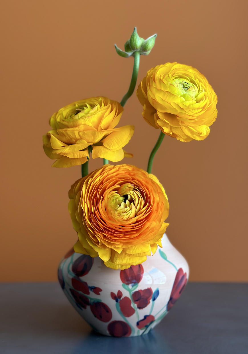 Hand-painted floral vase -Red