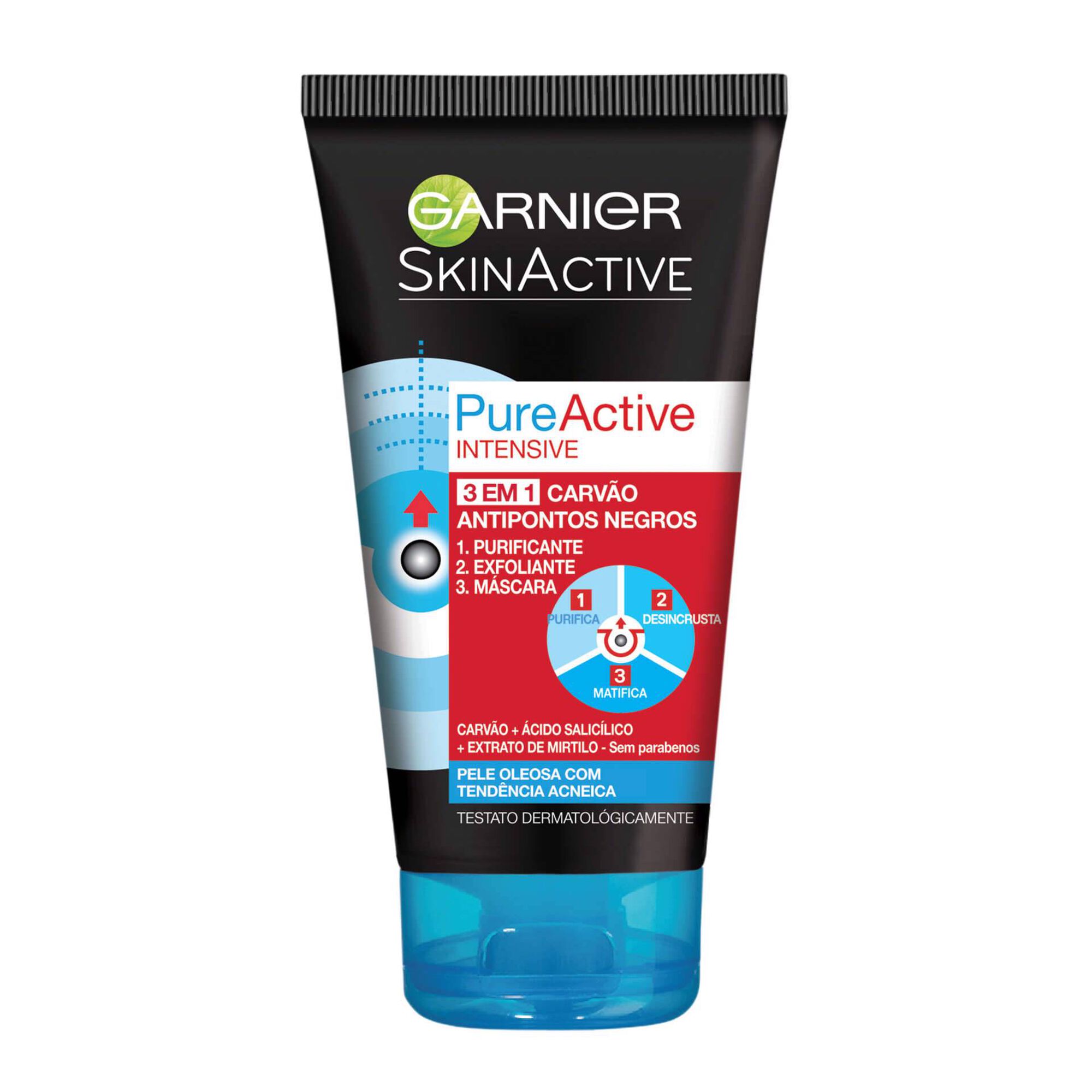 Máscara Facial Pure Active Intensive 3 em 1 Carvão Garnier emb. 150 ml 
