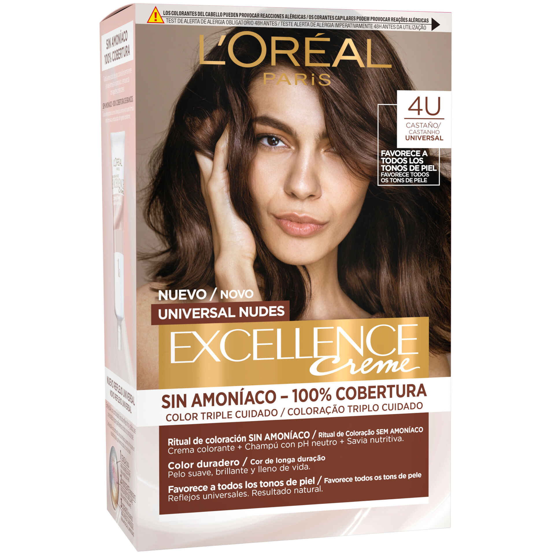 Coloração Permanente Excellence Universal Nudes Castanho Claro 4U Excellence L'Oréal Paris emb. 1 un