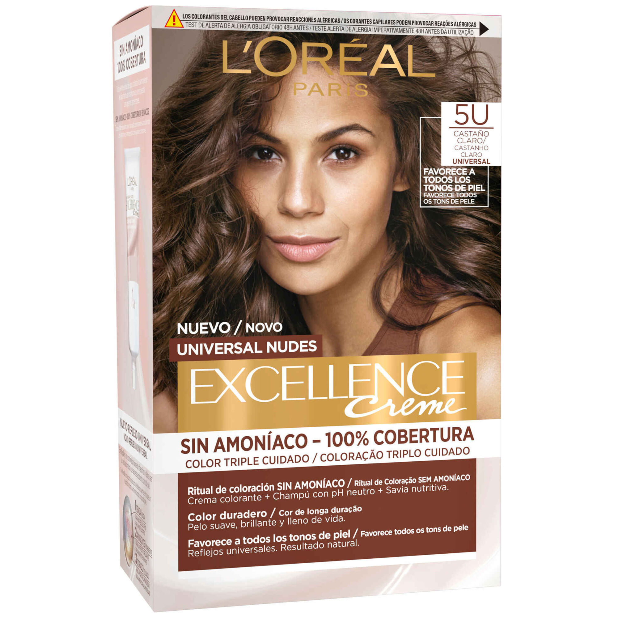 Coloração Permanente Excellence Universal Nudes Castanho Claro 5U Excellence L'Oréal Paris emb. 1 un