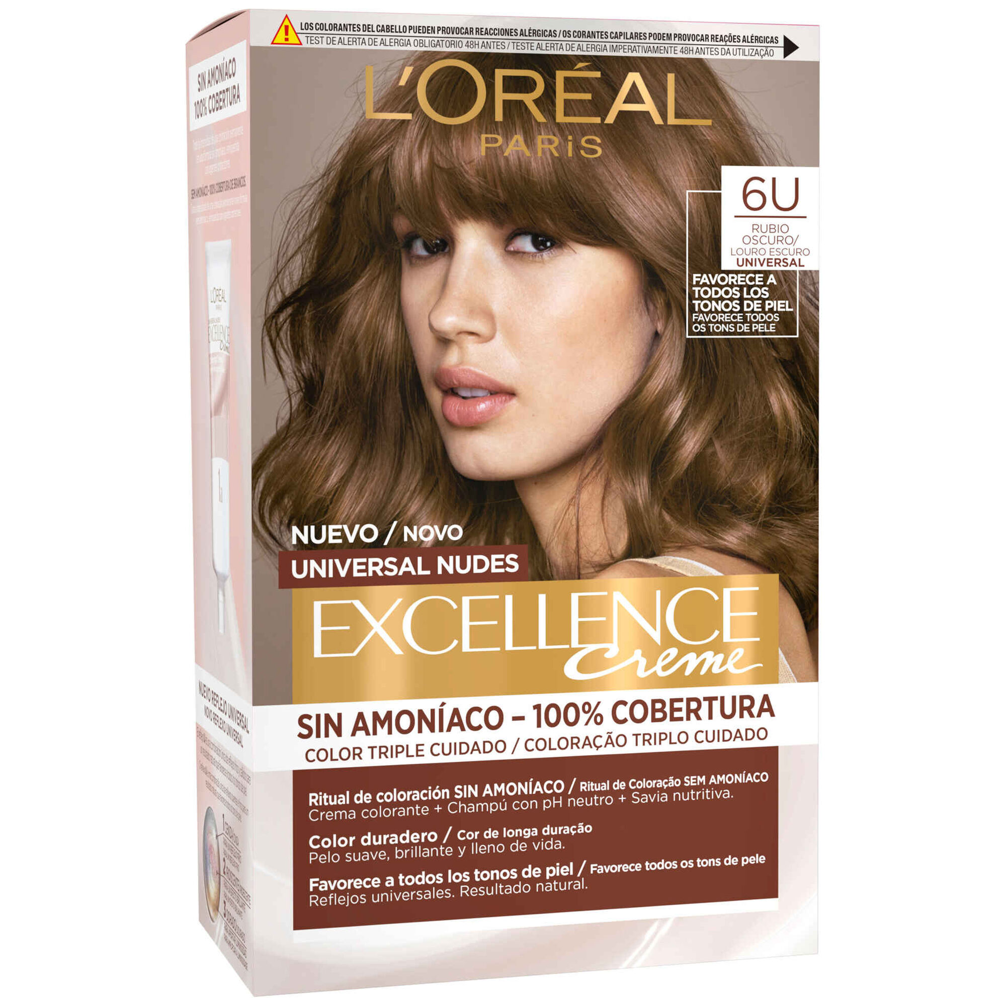 Coloração Permanente Excellence Universal Nudes Louro Escuro 6U Excellence L'Oréal Paris emb. 1 un