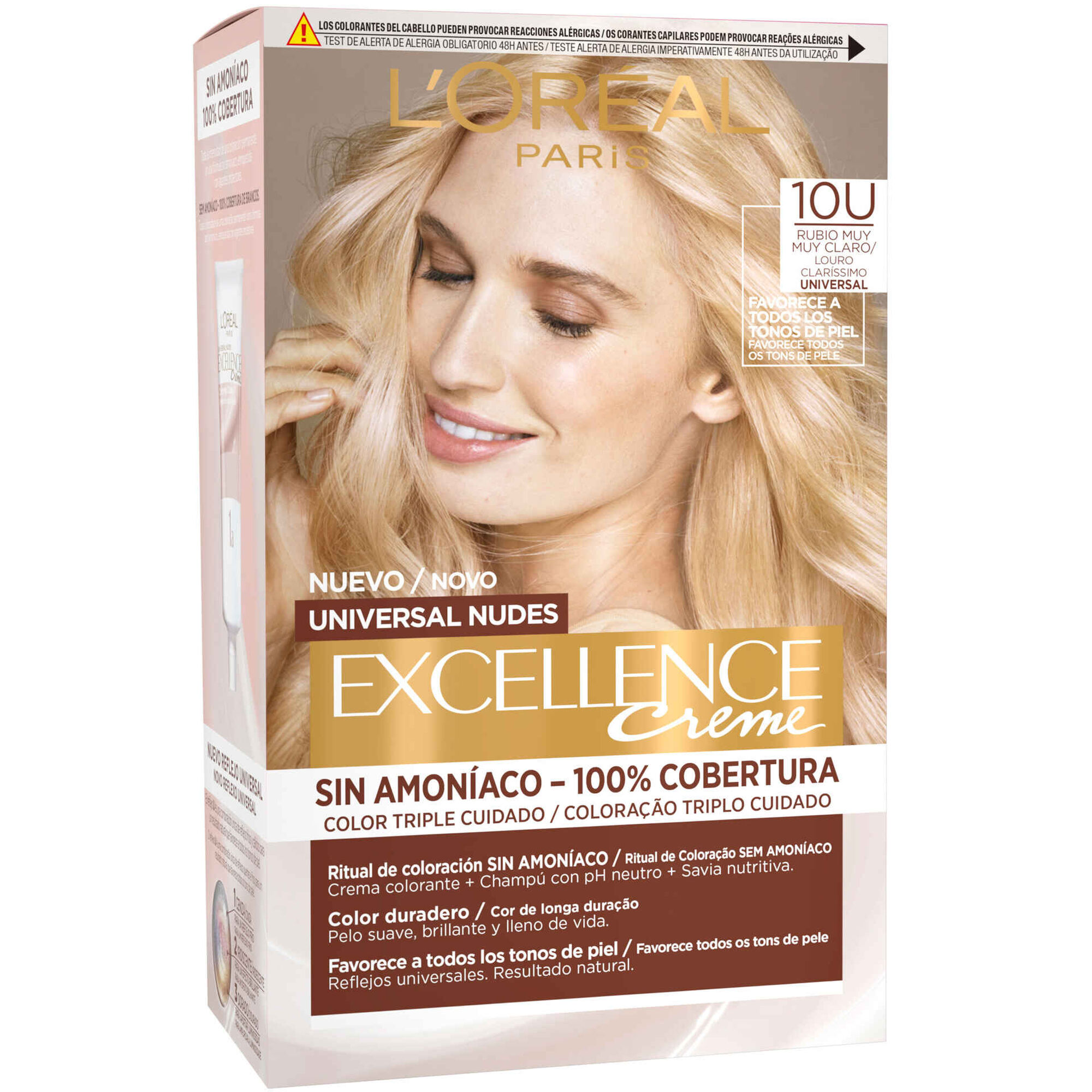Coloração Permanente Excellence Universal Nudes Louro Claríssimo 10U Excellence L'Oréal Paris emb. 1 un