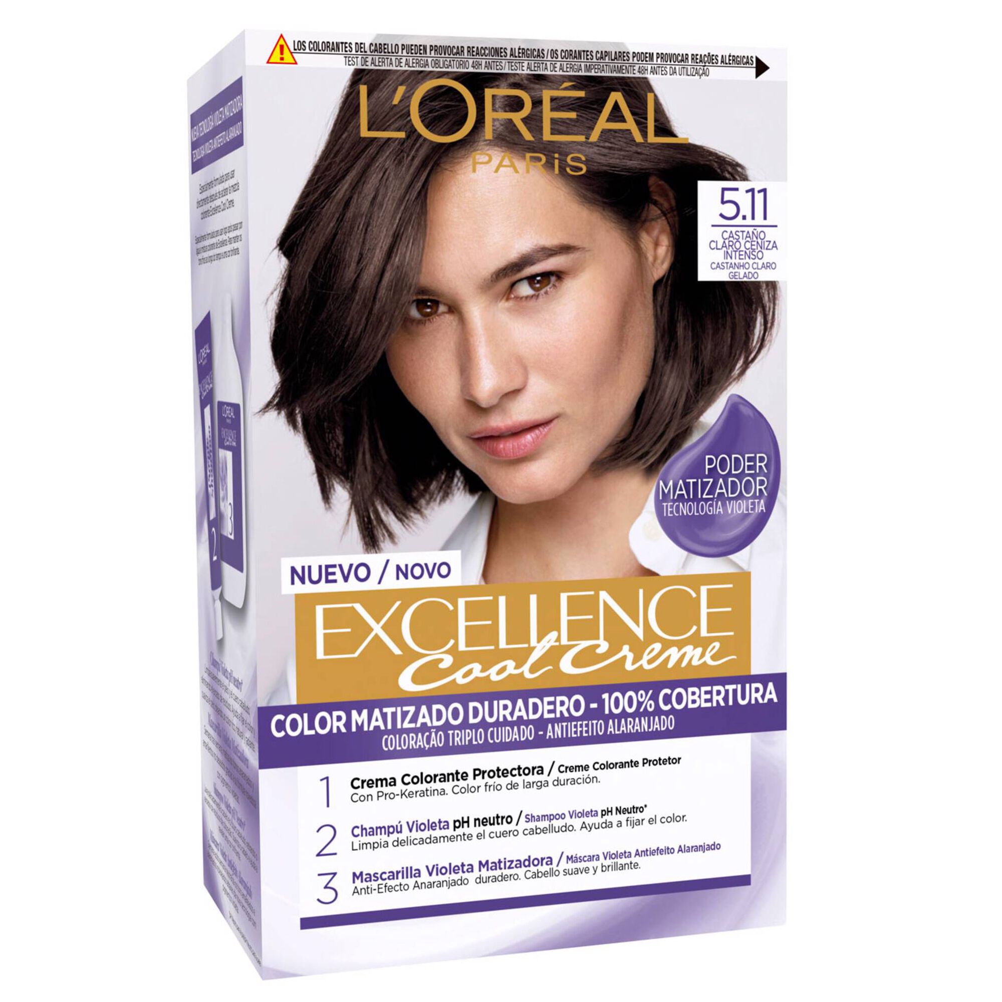 Coloração Permanente Excellence Cool Creme Castanho Claro Gelado 5.11 Excellence L'Oréal Paris emb. 1 un