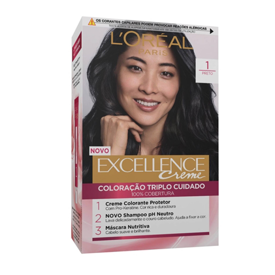 Coloração Permanente Excellence Creme Preto 1 Excellence L'Oréal Paris emb. 1 un
