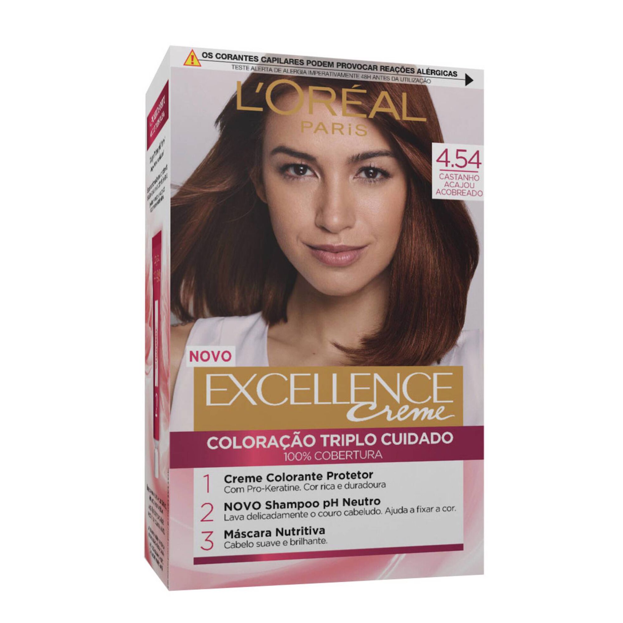 Coloração Permanente Excellence Creme Castanho Acajou Acobreado 4.54 Excellence L'Oréal Paris emb. 1 un