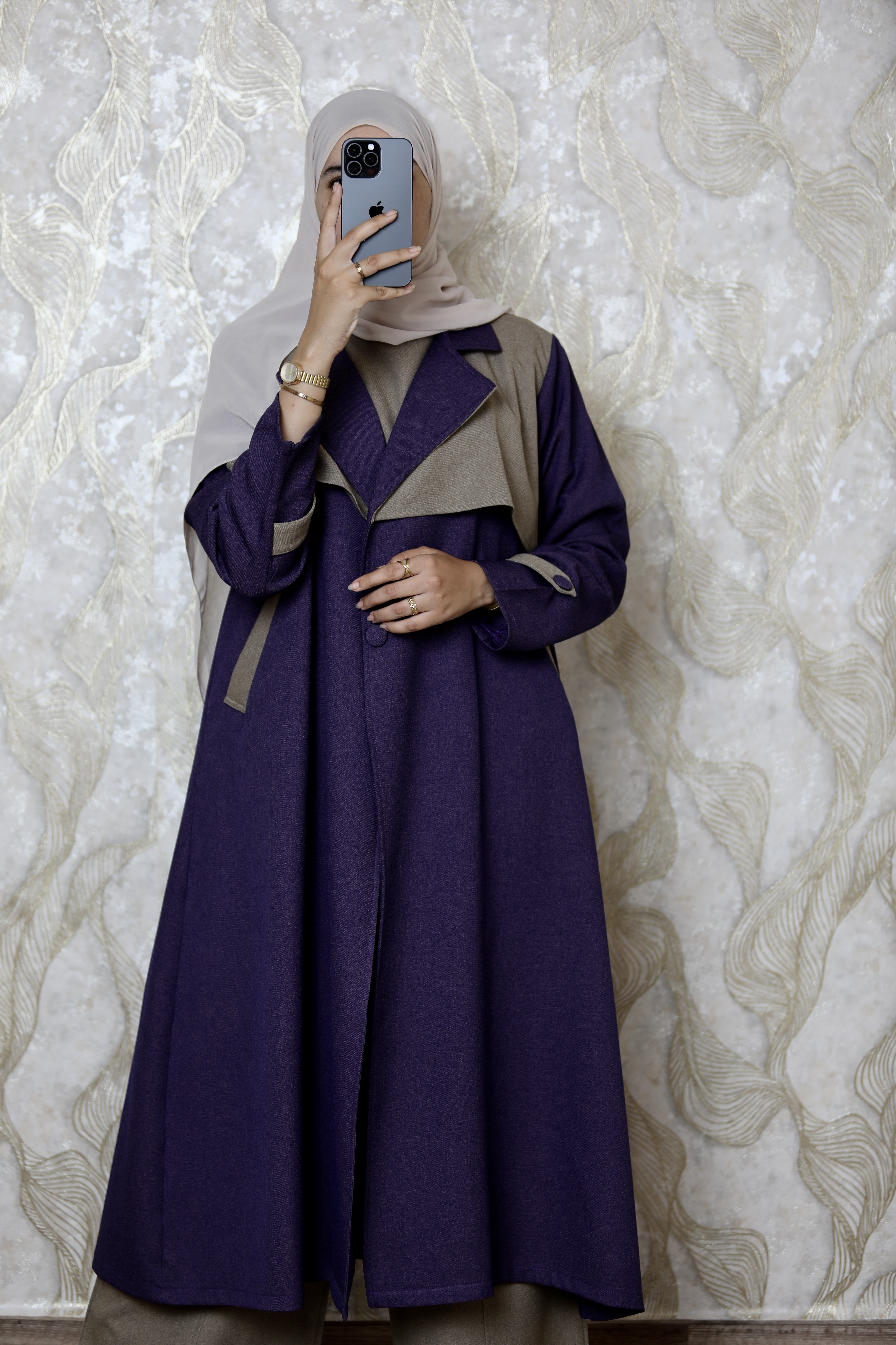 Ensembles 3 pièces Pantalon + Tunique + Manteau Trench Coat  long  moderne (D)