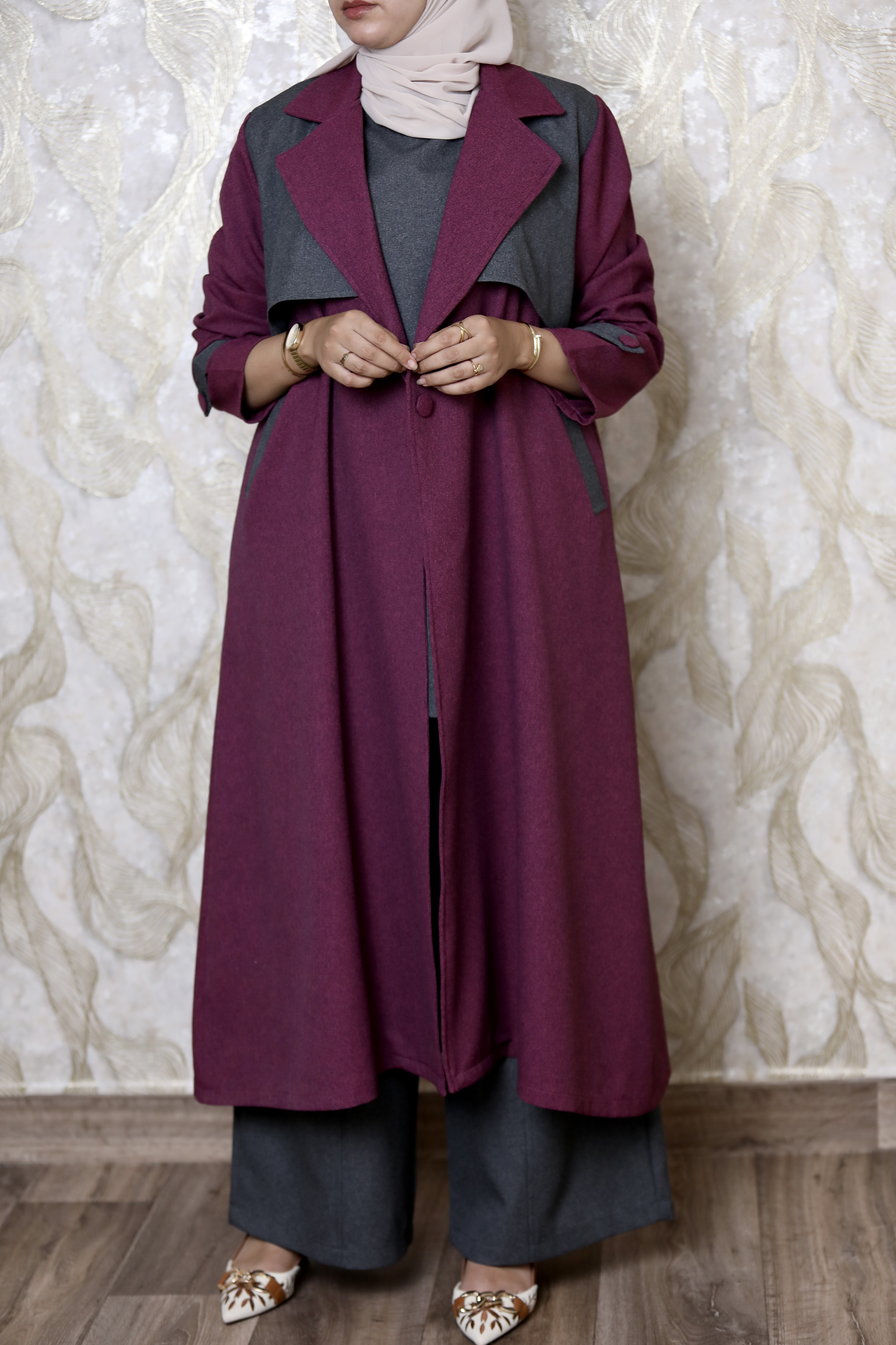 Ensembles 3 pièces Pantalon + Tunique + Manteau Trench Coat  long  moderne (D)