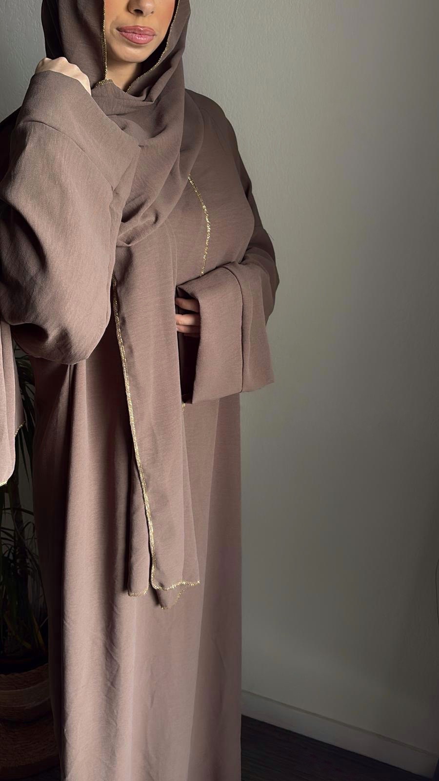 Abaya voile Intégré Zeyna taupe
